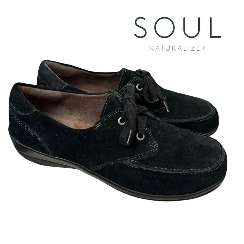 Natural Soul by Naturalizer Women's Black Suede Leather Lace Oxford Shoes 9 9W